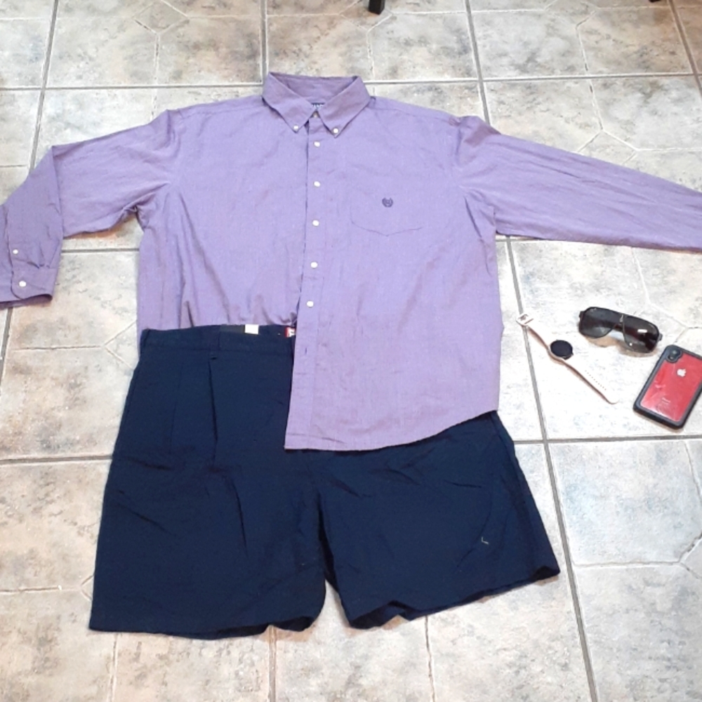 *CHAPS Men's Straight Fit Pleat Shorts & Long Sleeve Shirt (2 pieces)